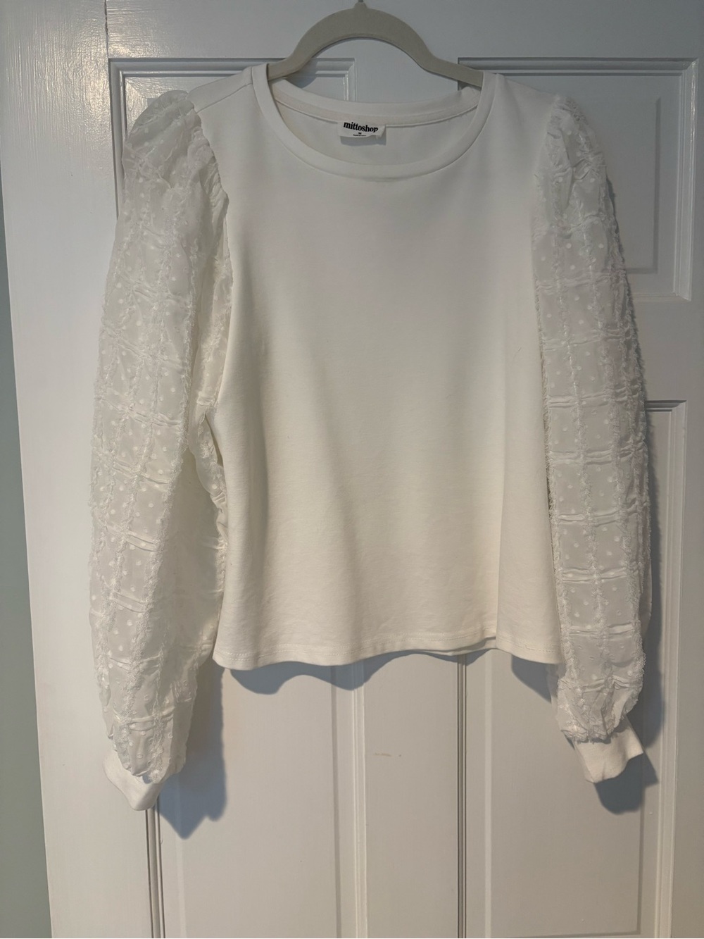 mittoshop White Sheer Puff-Sleeve Top
